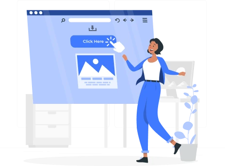 A digital marketing expert is standing in front of a screen showing the result of display google ad
