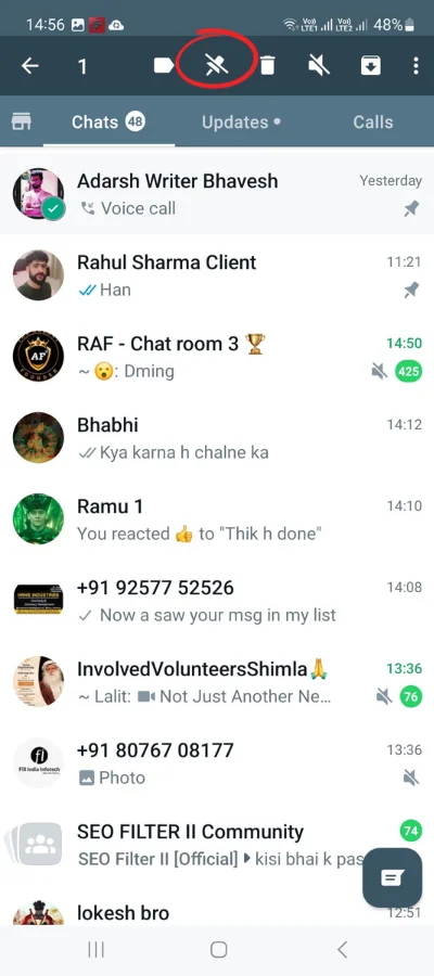 In whatsapp mobile app there is a unpin chat icon that is showing in red cricle