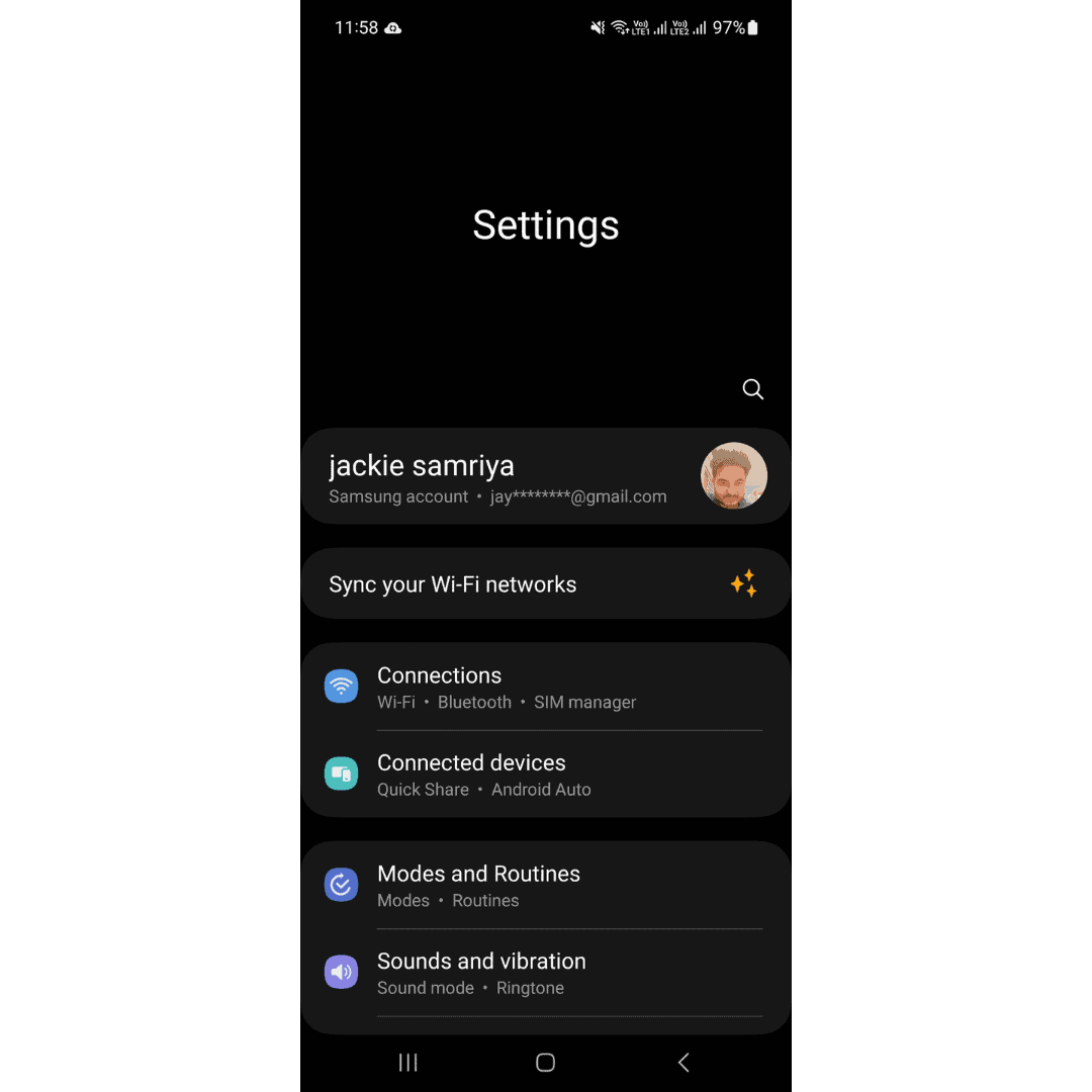 Showing the All options of "setting" icon
