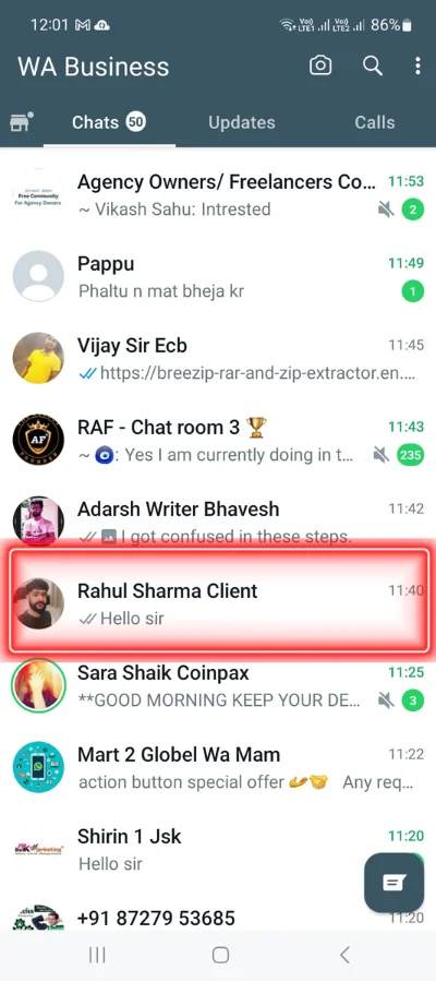 In the red colour box it is showing the chat of a particular person in whatsapp app