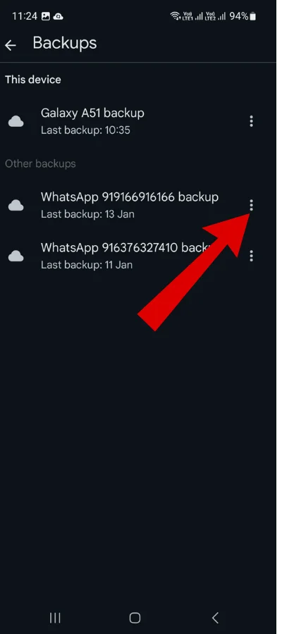 In red color arrow showing three dots of whatsapp