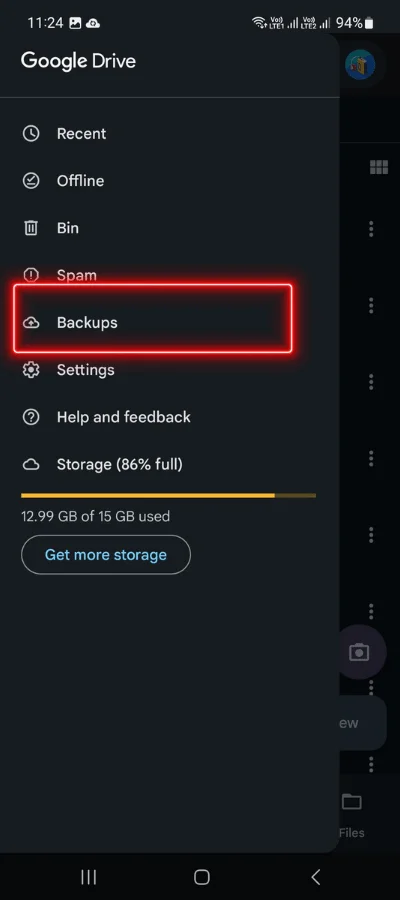 In red color box showing backups icon.