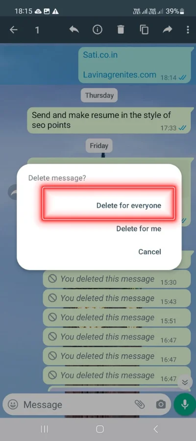 In the red colour box is showing "delete for everyone" icon