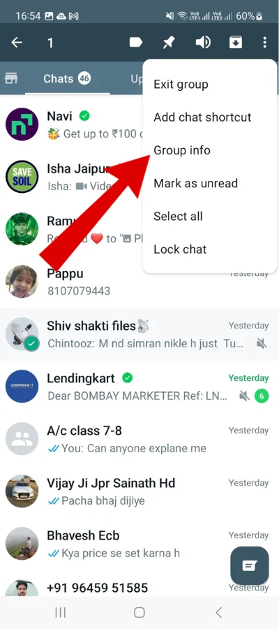 Through red arrow there is showing group info icon