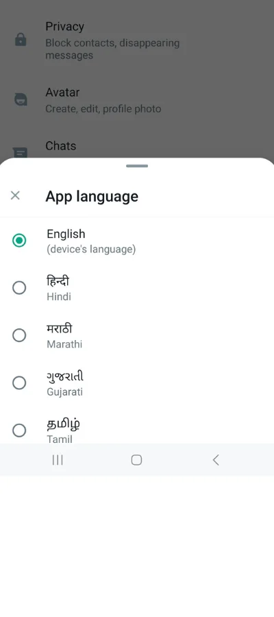 Here you can select the language which you want to be on your whatsapp